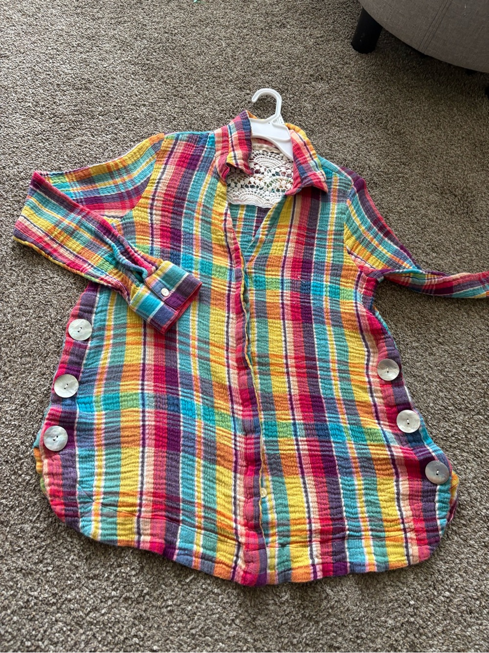Multi-Color Plaid Button-Side Women's Blouse